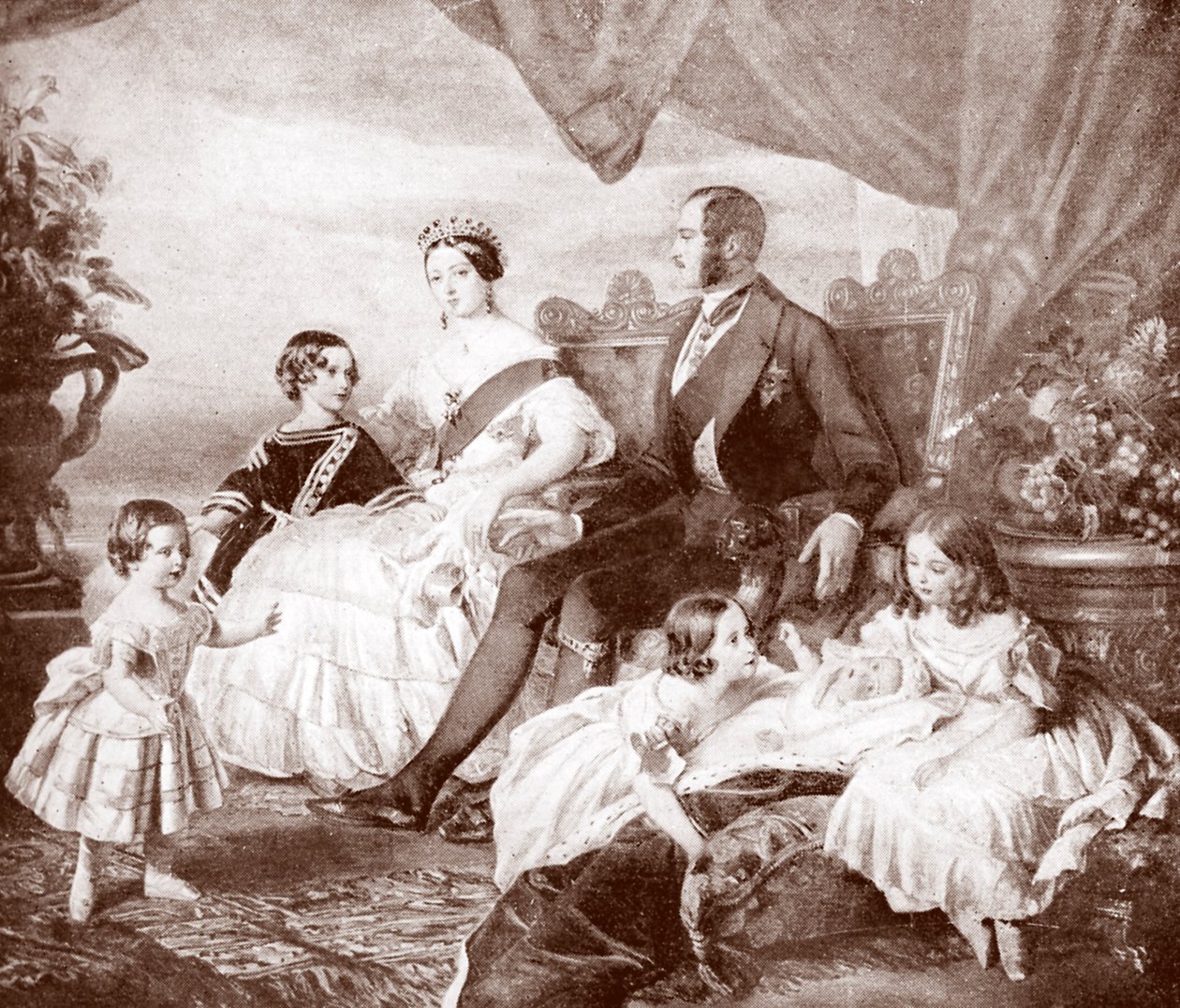 Drottning Victoria med prins Albert och deras barn, från "Edward VII, His Life and Times" (tryck) av Franz Xaver  Winterhalter (after)