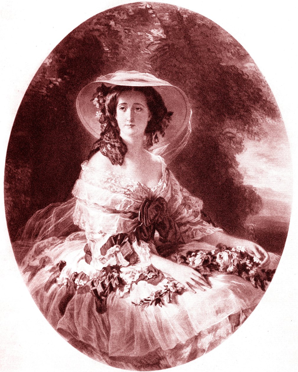 Impressan Eugenia (1826-1920) (Eugenia av Montijo) hustru till Napoleon III. Gravyr av Auguste Adrien Jouanin (Jouannin) (1806-1887) av Franz Xaver Winterhalter (1805-1873) - 1930 av Franz Xaver (after) Winterhalter