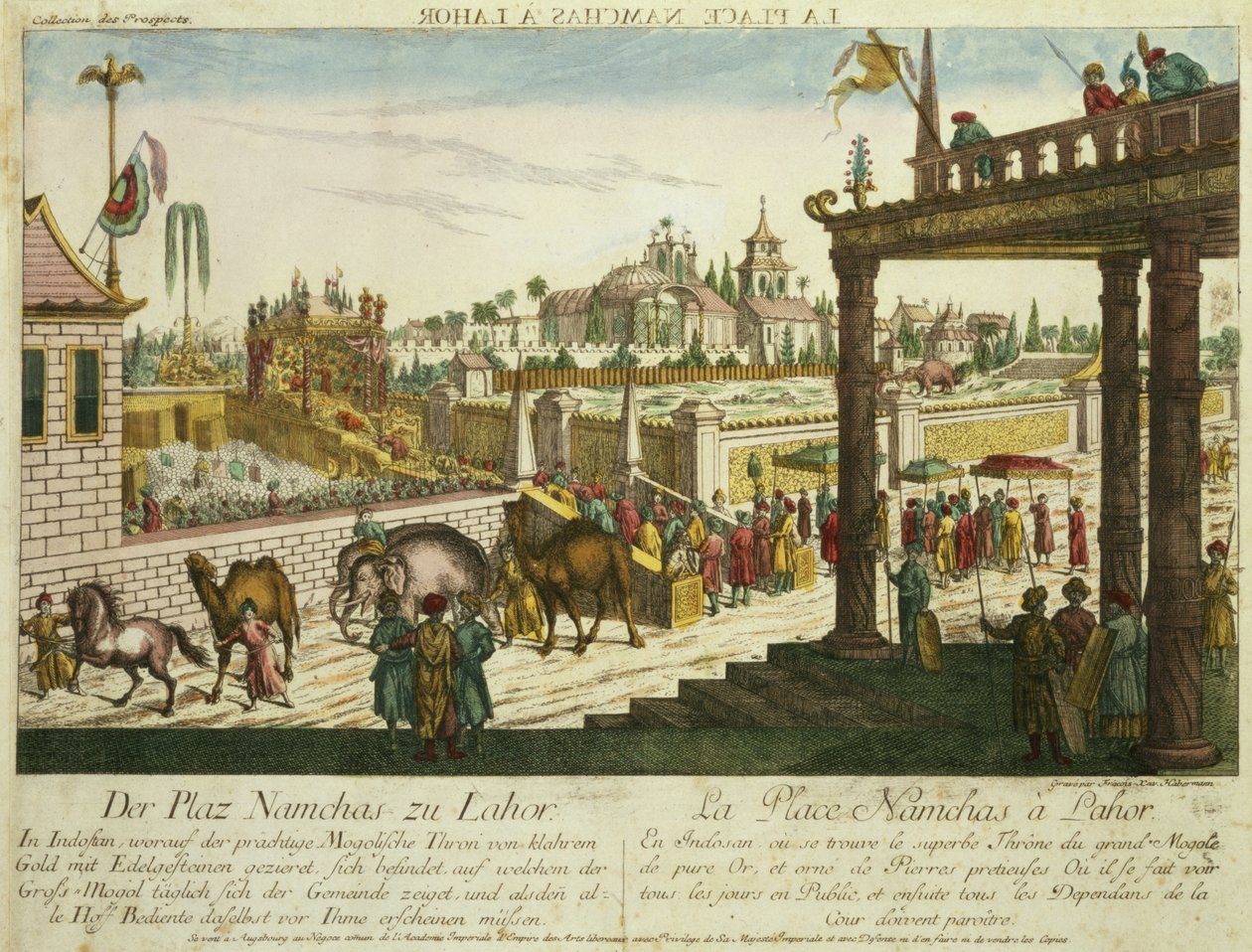 Namchas Place i Lahore, som visar den stora mogulens gyllene tron, Pakistan (akvatint) av Franz Xaver Habermann