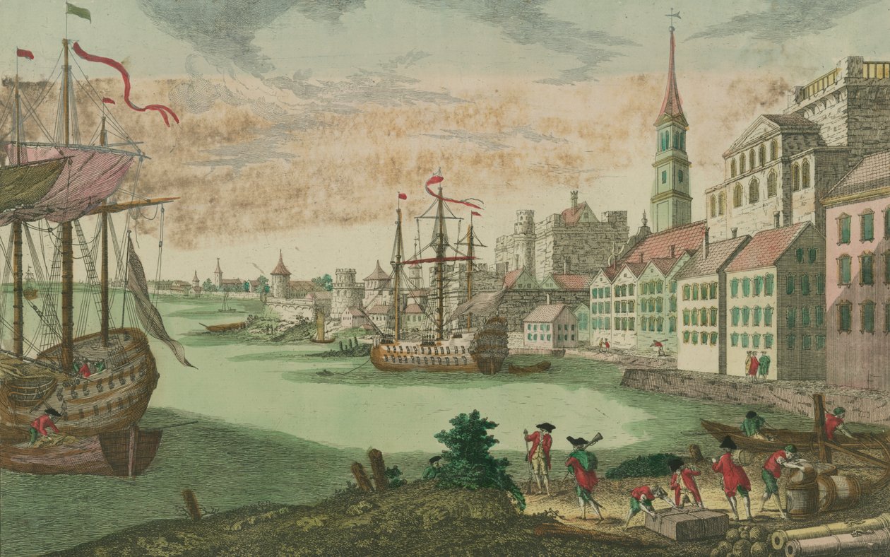 Hamnen i Boston, Massachusetts, ca 1770-80 av Franz Xaver Habermann