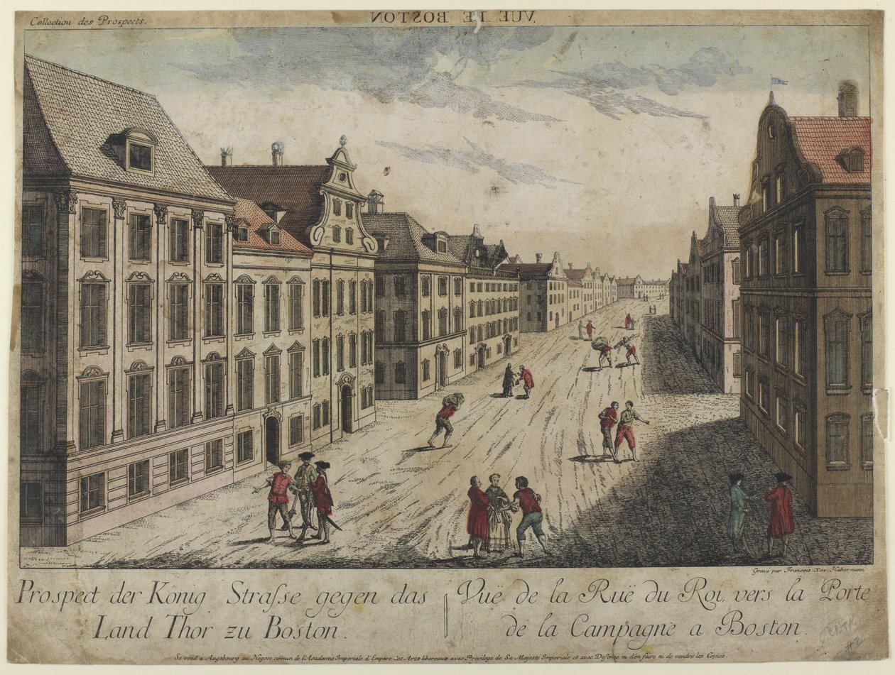 Vy över Rue du Roi-Boston (1776) av Franz Xaver Habermann