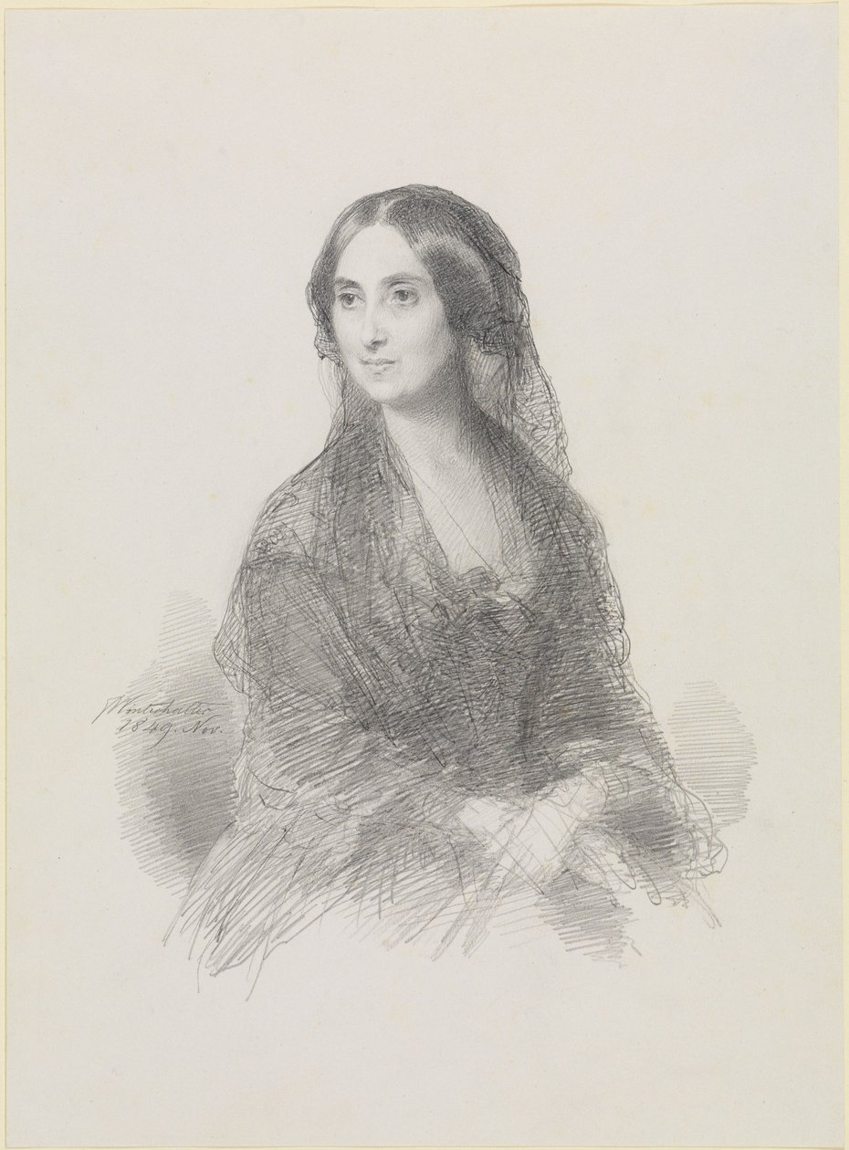 Porträtt av en dam i spansk dräkt, sittande, halvfigur av Franz Xaver Winterhalter