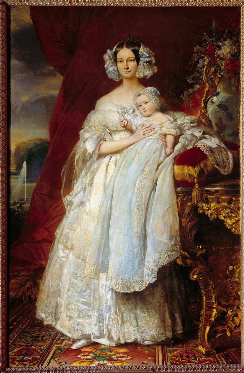 Porträtt till fots av Helene Louise av Mecklembourg Schwerin, hertiginna av Orleans (1814-1858) och greven av Paris (1838-1894) Målning av Xaver Winterhalter (1806-1873) 1839 Sön. 2,15x1,4 m av Franz Xaver Winterhalter