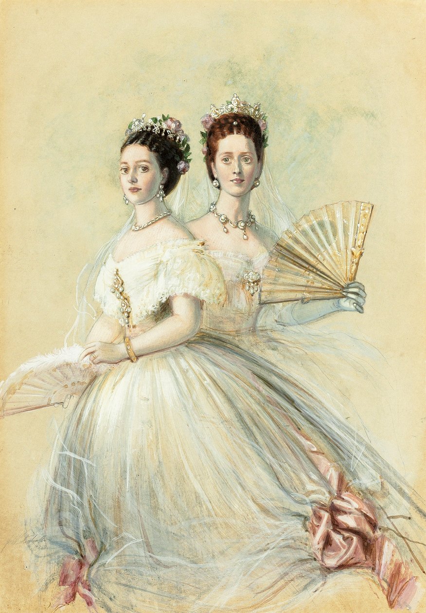 Porträtt av tsarina Maria Feodorovna och hennes syster Alexandra, prinsessan av Wales, 1868 av Franz Xaver Winterhalter