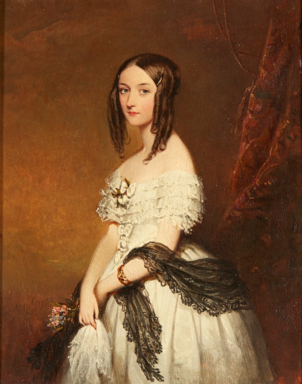 Ett stilleben av olika blommor i en vas med blandad frukt på en avsats (olja på duk) av Franz Xavier (manner of) Petter