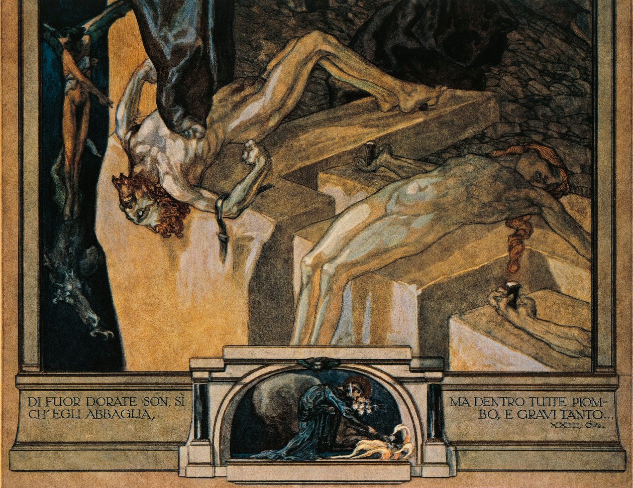 Österrike, Wien, Illustration av Dante Alighieris gudomliga komedi (Helvetet, sång XXII) av Franz von Bayros, detalj av Franz von Bayros (1866 1924)