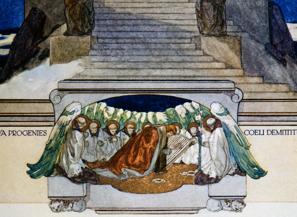 Och ny avkomma stiger ned från himlen, skärselden, canto XXII, Gudomlig komedi av Dante Alighieri, illustration av Franz von Bayros (1866-1924), Wien av Franz von  Bayros