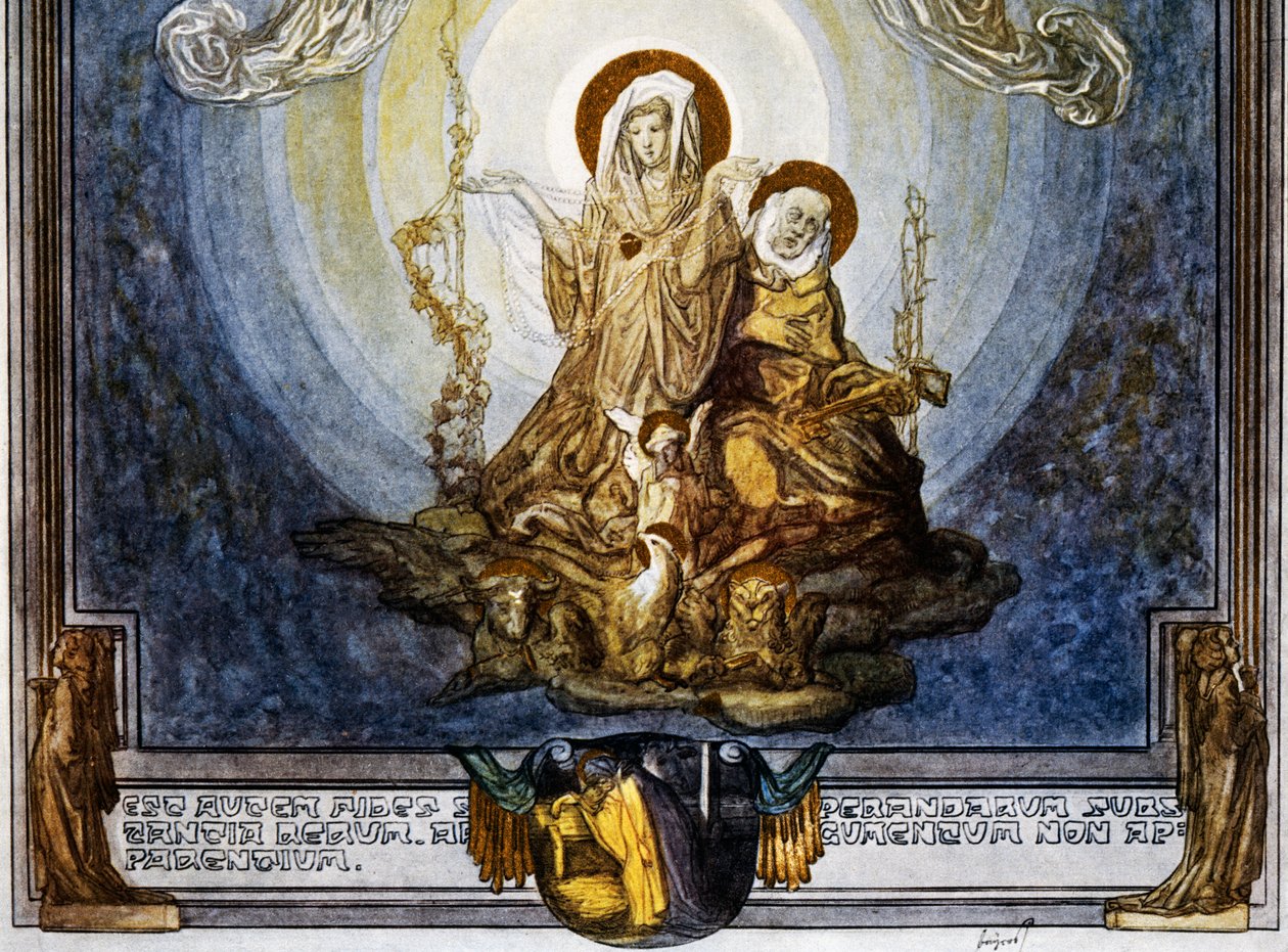 Tro är innehållet i saker vi hoppas på, Och bevis på dem som inte syns, Och detta förefaller mig som sin egenart, canto XXIV, Heaven, Divine Comedy av Dante Alighieri, illustration av Franz von Bayros (1866-1924), Wien av Franz von  Bayros