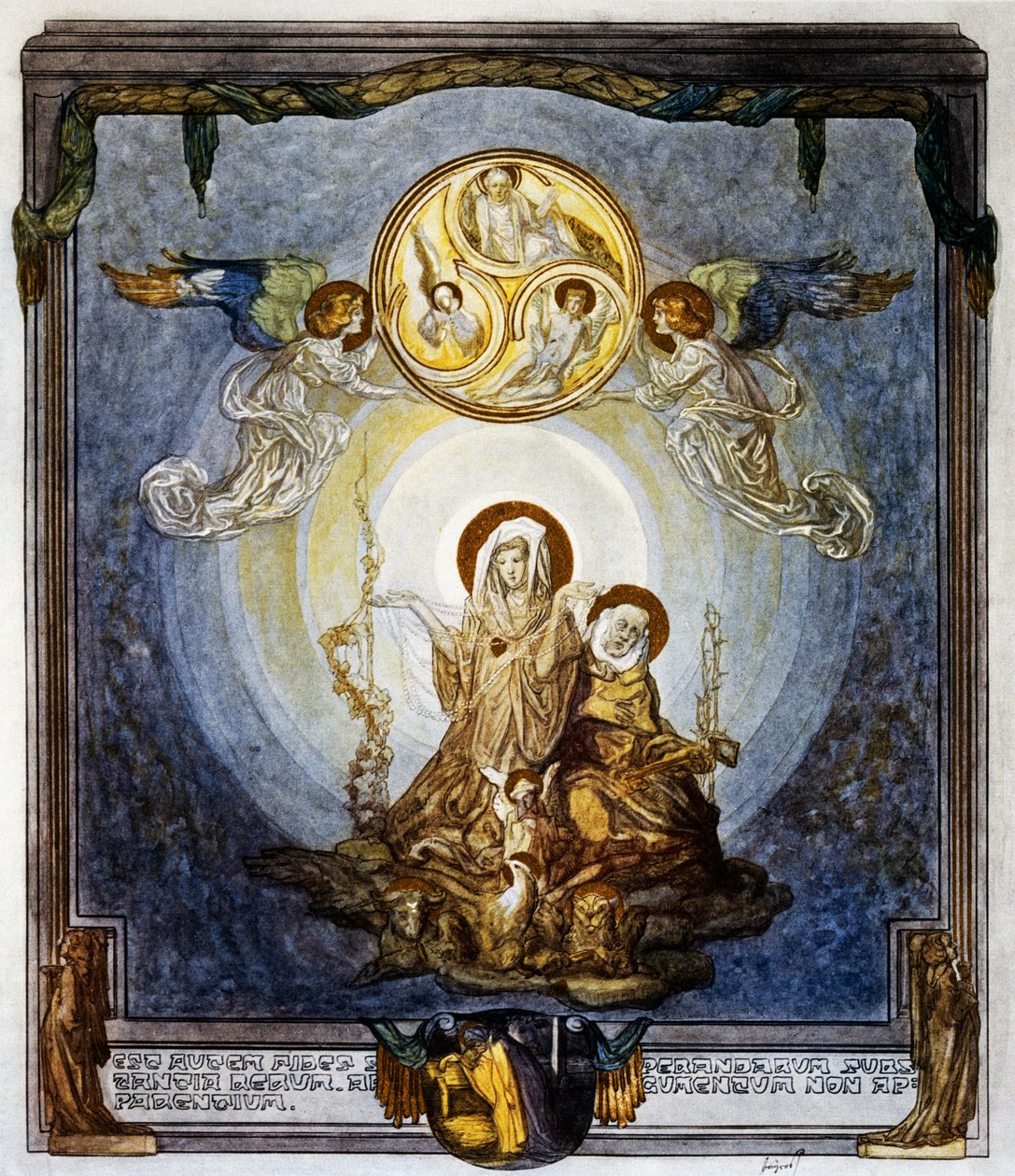 Tro är innehållet i saker vi hoppas på, Och bevis på dem som inte syns, Och detta förefaller mig som dess sanslösa, canto XXIV, Heaven, Divine Comedy av Dante Alighieri, illustration av Franz von Bayros (1866-1924), Wien av Franz von  Bayros