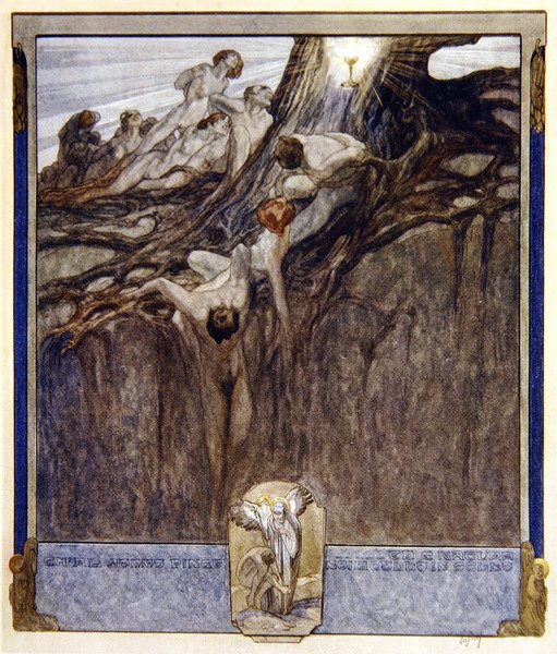Illustration från Dantes gudomliga komedi, Paradiso, Canto IV, 1921 (wc på papper) av Franz von Bayros
