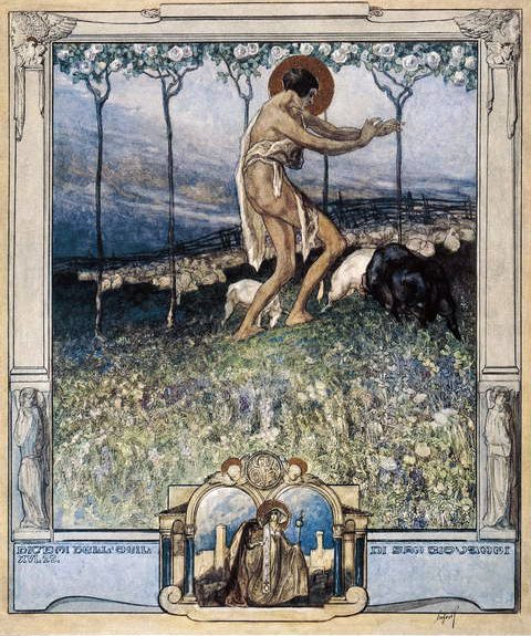Illustration från Dantes gudomliga komedi, Paradiso, Canto XVI, 1921 (wc på papper) av Franz von Bayros