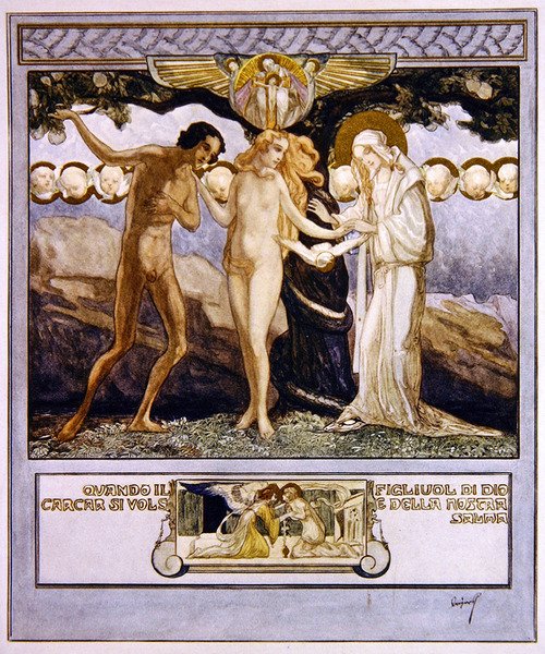 Illustration från Dantes Divine Comedy, Paradise, Canto XXXII, 1921 (wc på papper) av Franz von Bayros