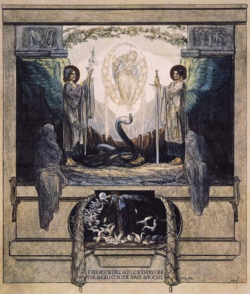 Illustration från Dantes gudomliga komedi, skärselden, Canto VIII: 24, 1921 (wc på papper) av Franz von Bayros