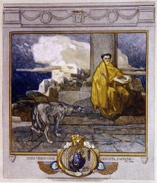 Illustration från Dantes gudomliga komedi, skärselden, Canto XI: 135, 1921 (wc på papper) av Franz von Bayros