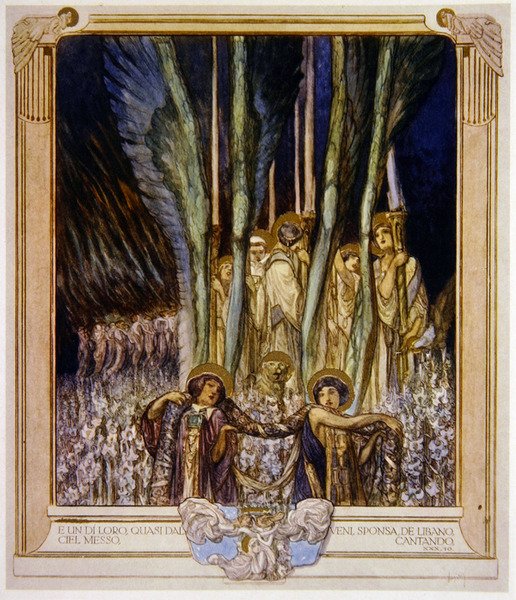 Illustration från Dantes gudomliga komedi, skärselden, Canto XXX: 10, 1921 (wc på papper) av Franz von Bayros