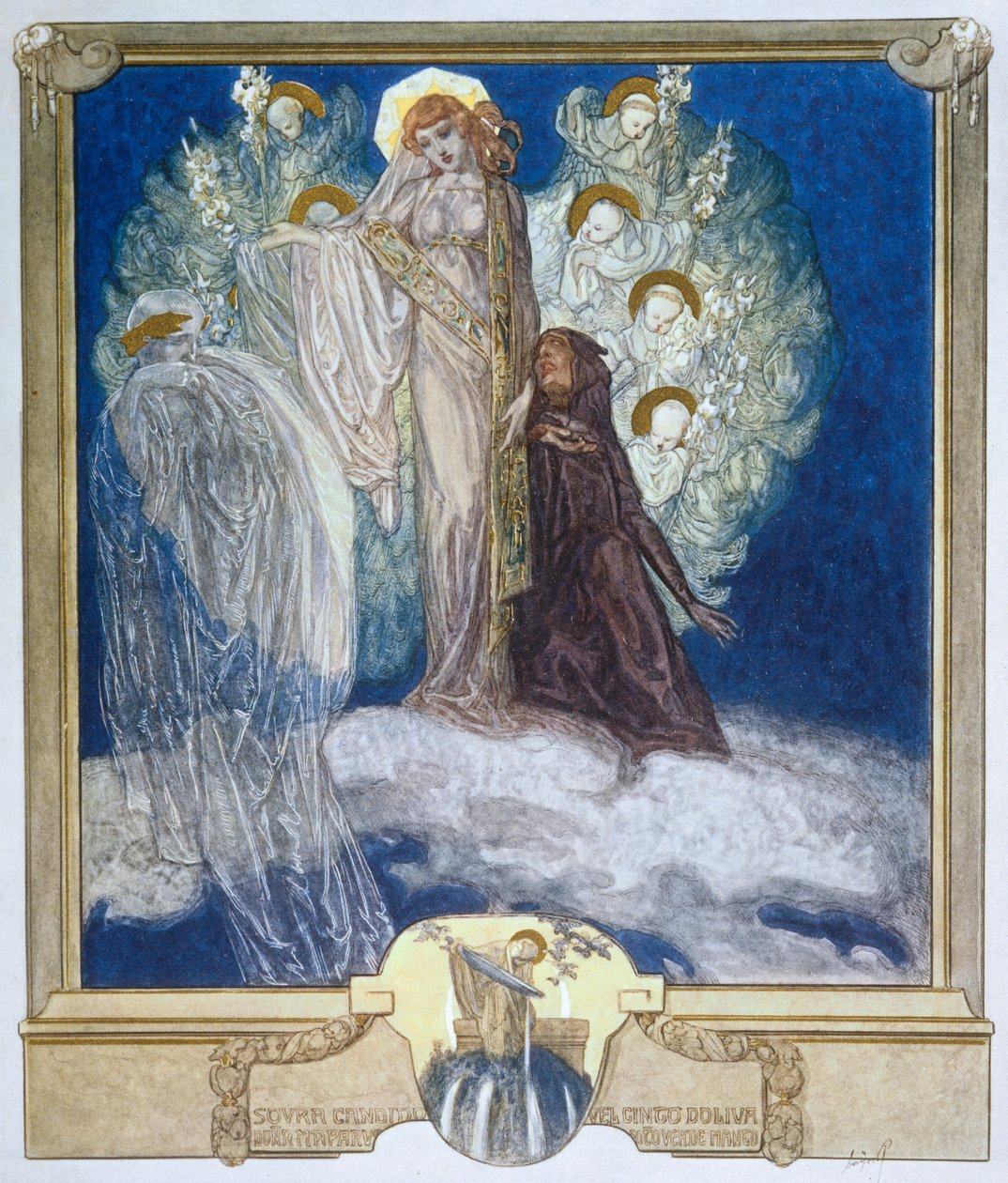 Illustration från Dantes gudomliga komedi, skärselden, Canto XXX, 1921 (wc på papper) av Franz von Bayros