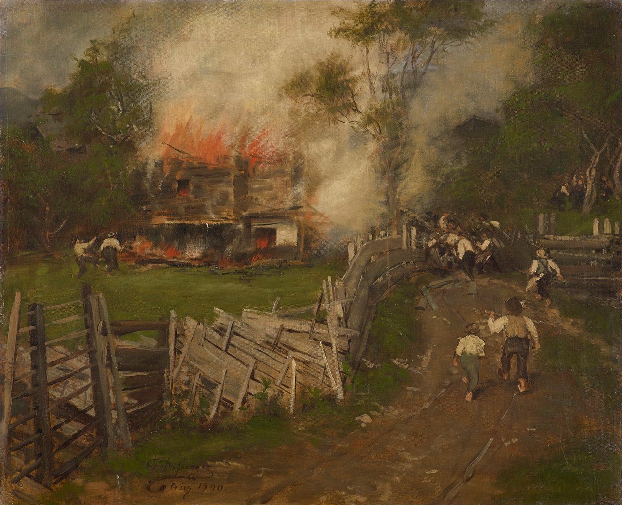 Det brinnande Seppenhaus i Reith av Franz von Defregger