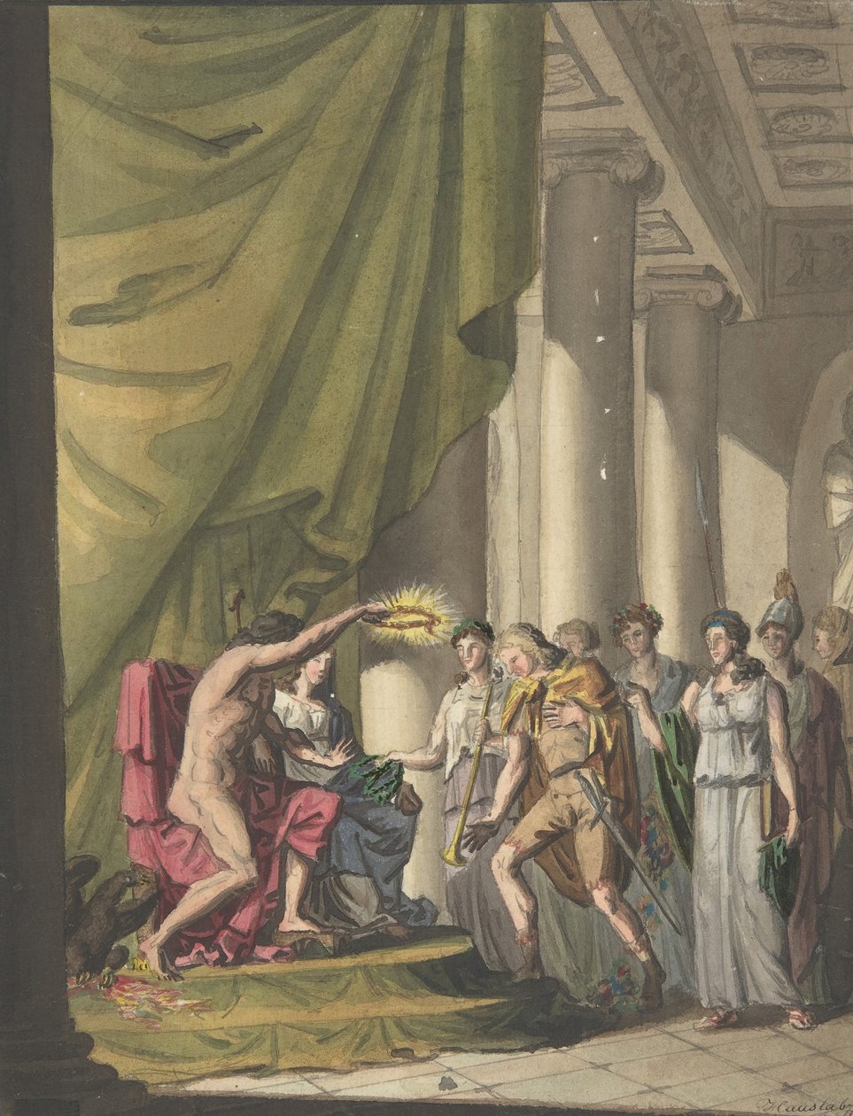Allegory of Victory: Soldat blir krönt av lagerbär, ca. 1814. av Franz von Hauslab