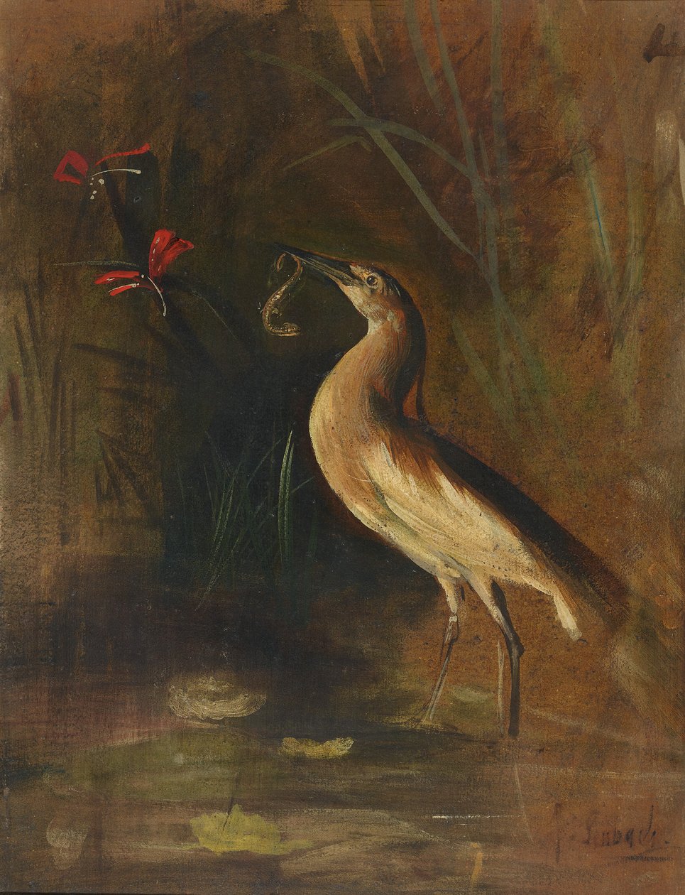Fiskhäger och salamander av Franz von Lenbach