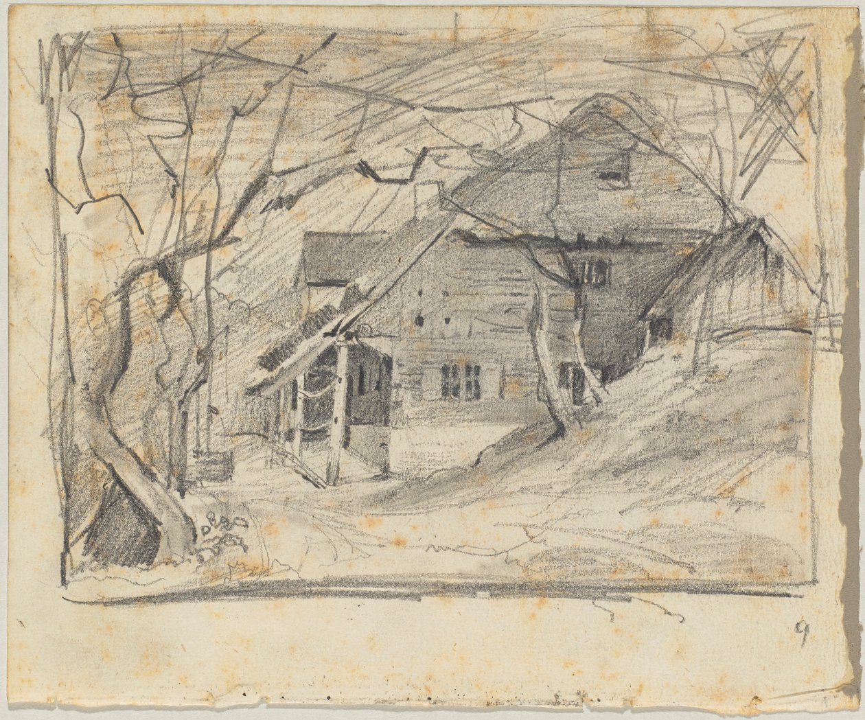 Hembygdsgård under kala träd av Franz von Lenbach