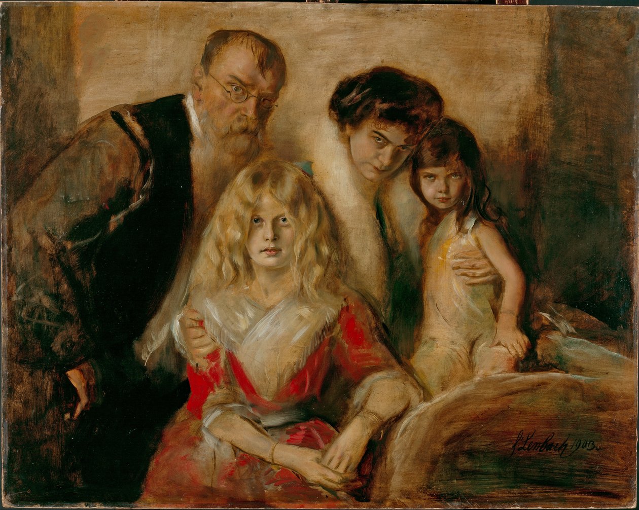 Tyska: Franz von Lenbach, Självporträtt med hustru och döttrar Familjen von Lenbach av Franz von Lenbach