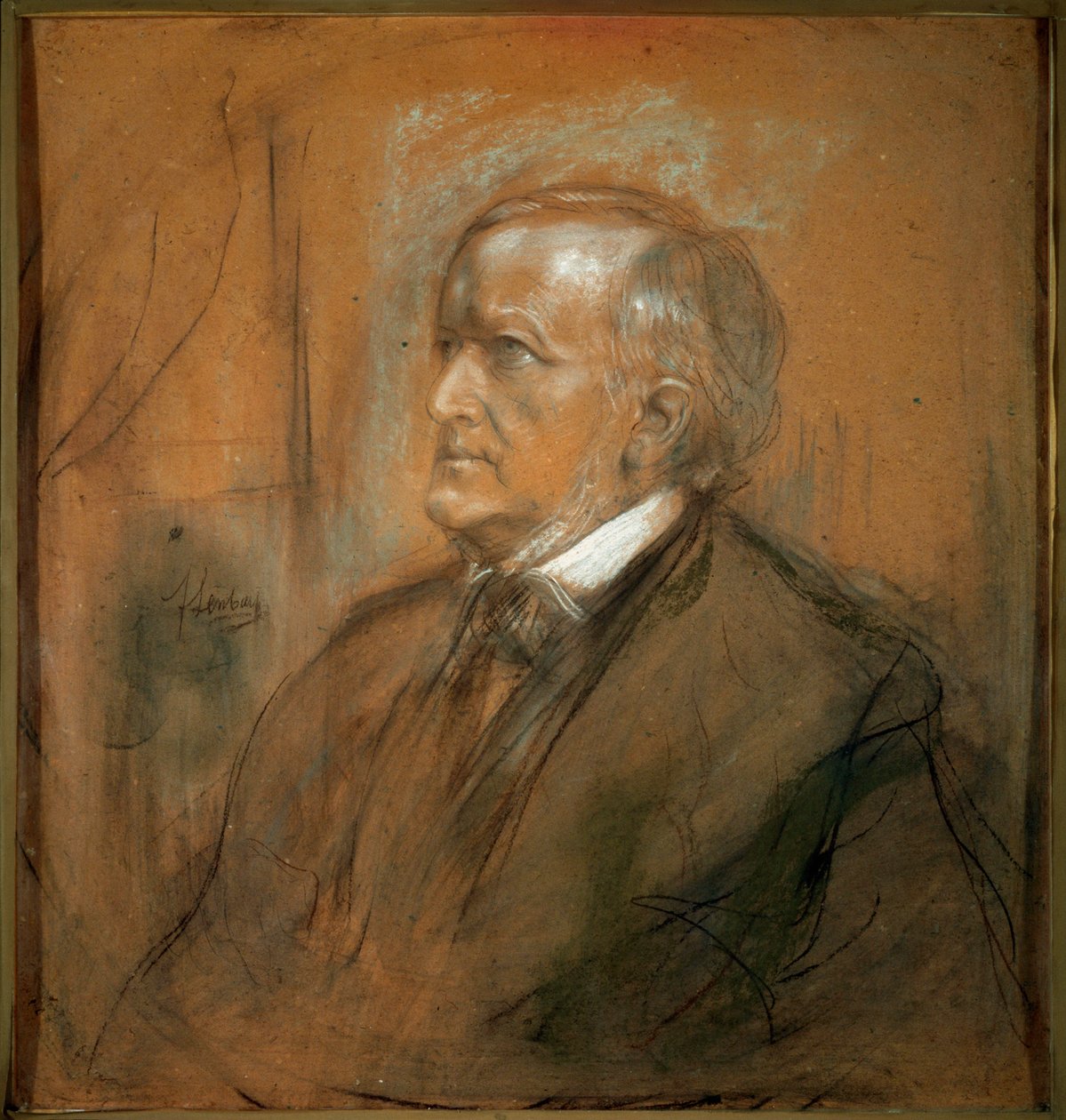 Porträtt av kompositören Richard Wagner, 1813-1883, 1868. av Franz von Lenbach