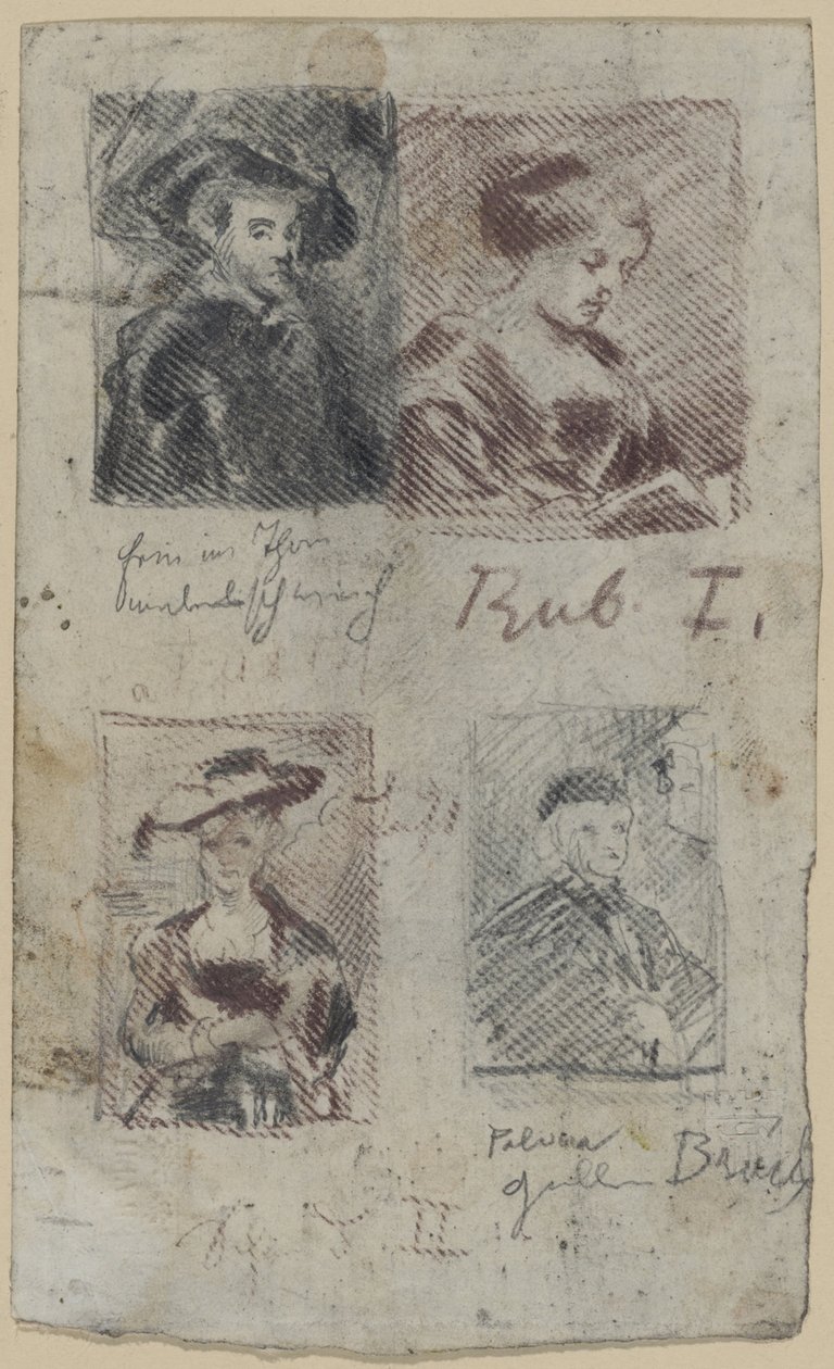 Tre kopia skisser efter Peter Paul Rubens, en efter Palma Vecchio (?) av Franz von Lenbach, Peter Paul Rubens