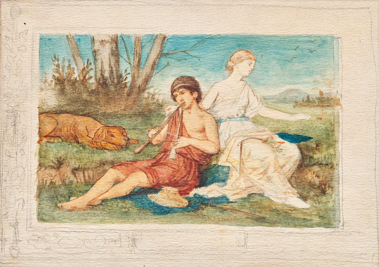 Pojke med dubbelflöjt och musa av Franz von Matsch