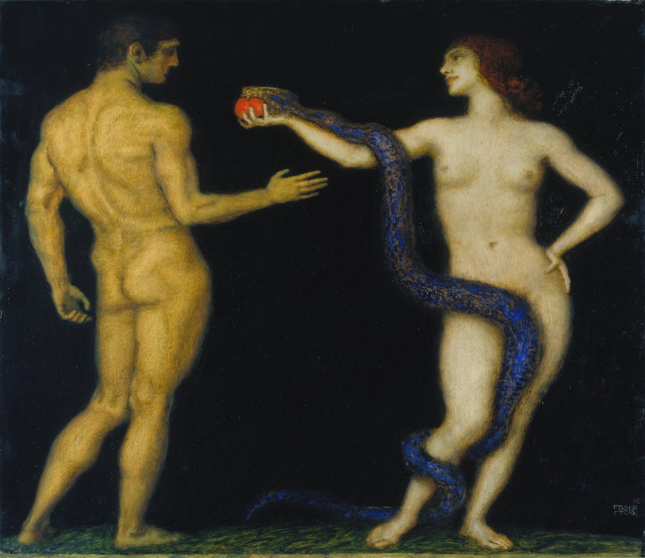 Adam och Eva, ca 1920 (tempera på trä) av Franz von Stuck