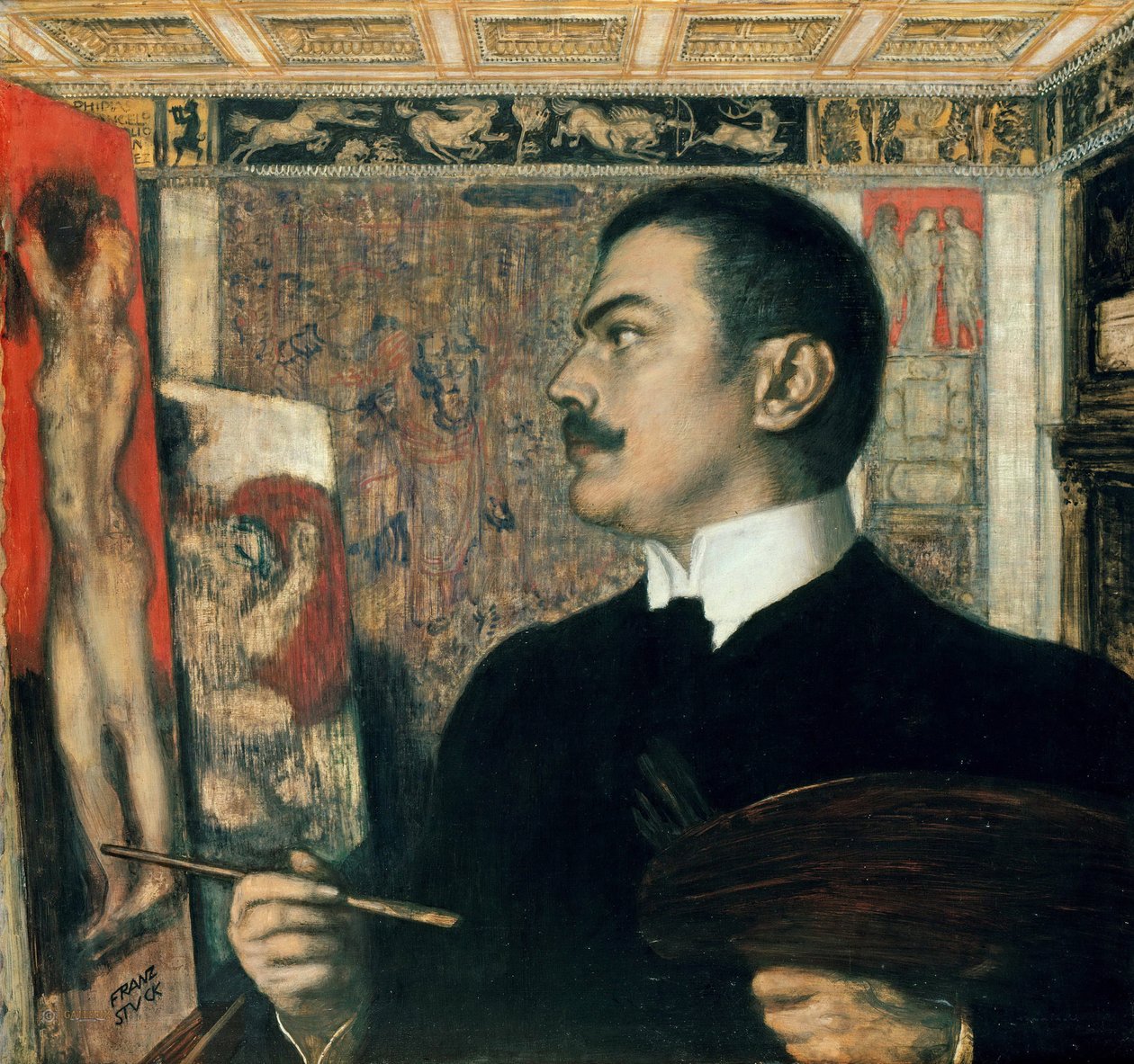 "Självporträtt i studion" (Självporträtt i studion) Målning av Franz von Ritter Stuck (1863-1928) 1905 Staatliche Museen, Berlin av Franz von Stuck
