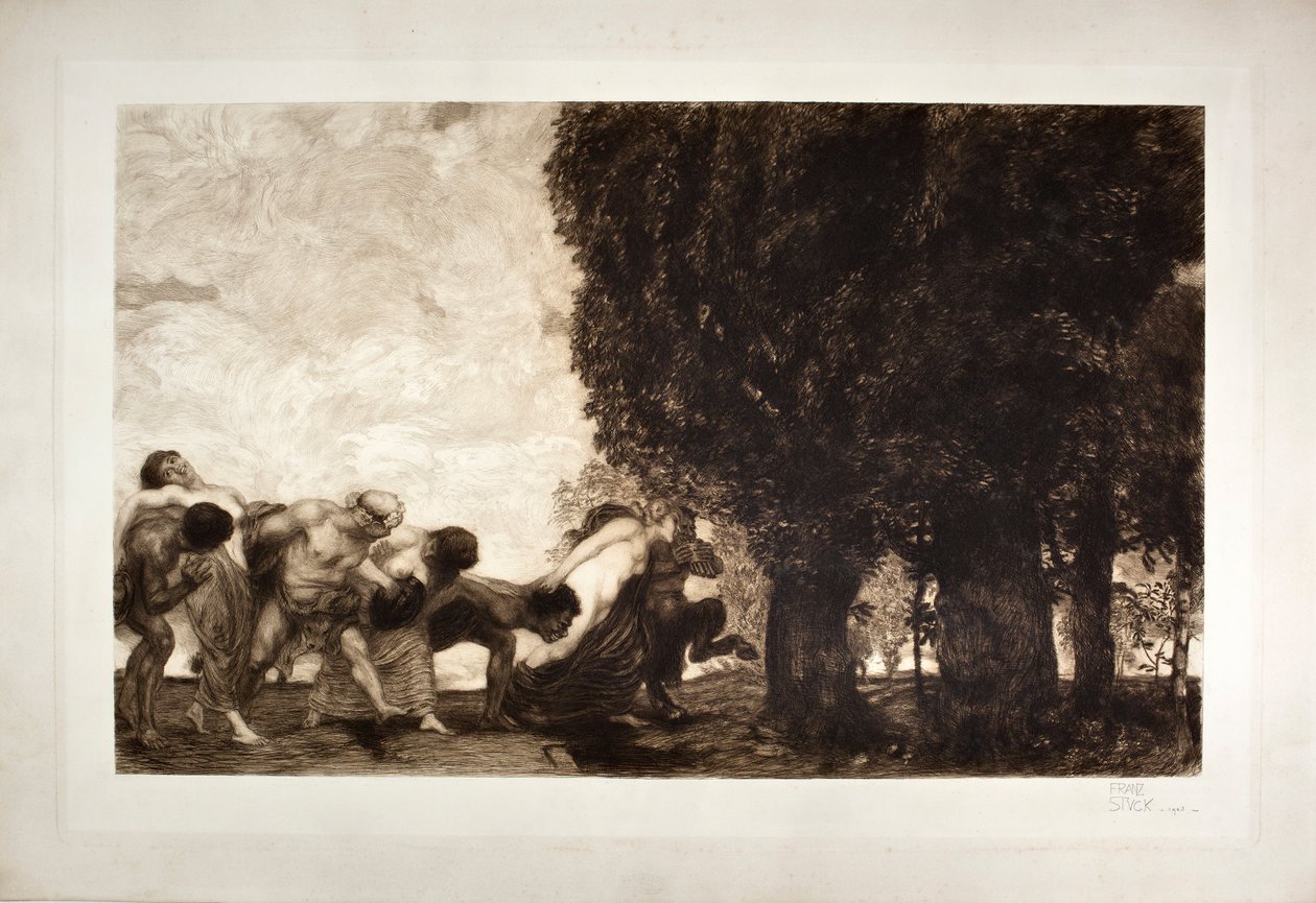 BBacchanter, satyrer och nymfer (etsning, 1900-talet) av Franz von Stuck