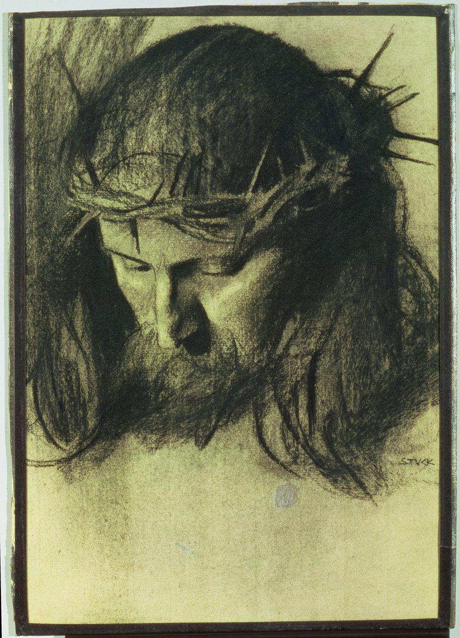 Kristi huvud, ca 1890 (kol och krita) av Franz von Stuck