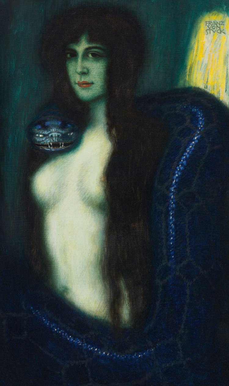Le peche - The Sin par Stuck, Franz, Ritter von (1863-1928). Olja på duk, storlek: 90,2x53,3, , Privat samling av Franz von Stuck