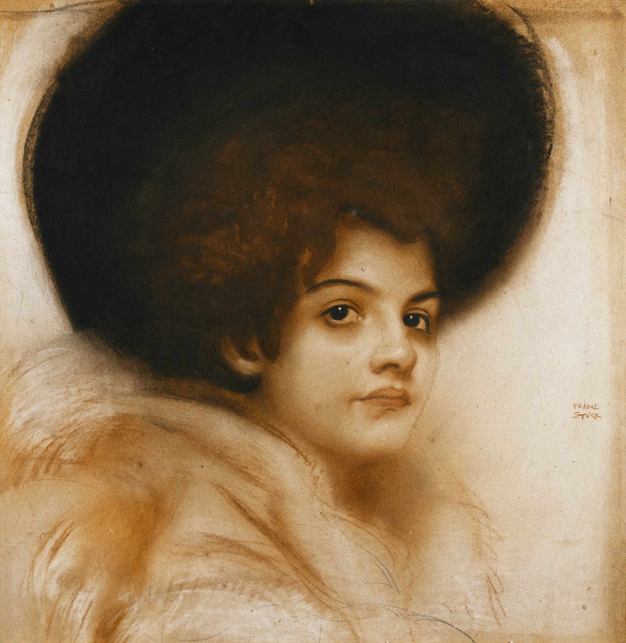 Porträtt av en dam med hatt, av Franz von Stuck