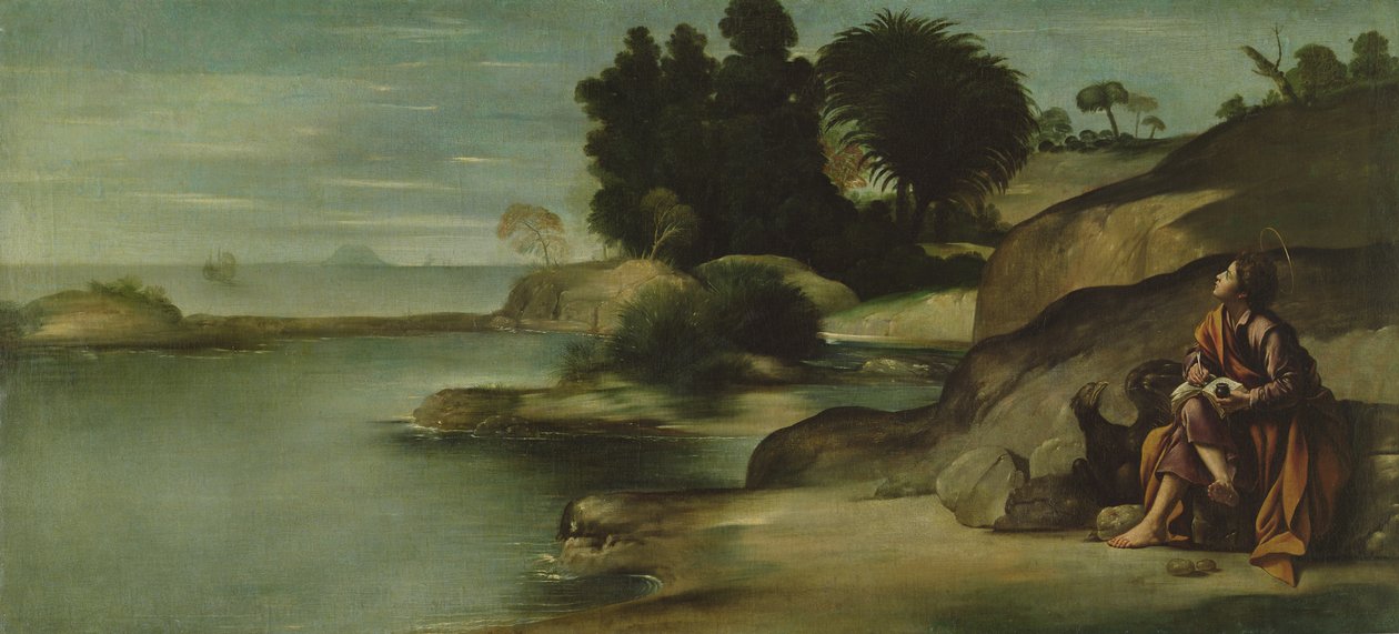 Johannes evangelisten i ett landskap av Juan Bautista Maíno