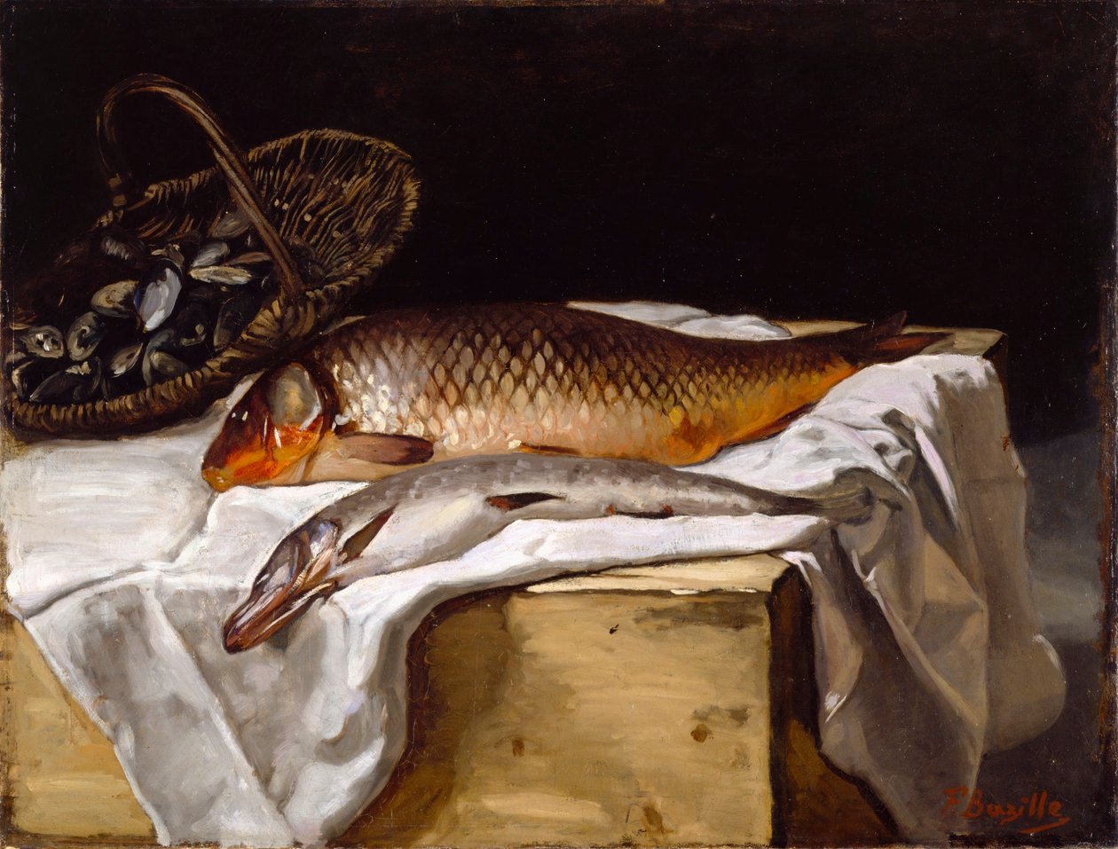 Stilleben med fisk av Frédéric Bazille