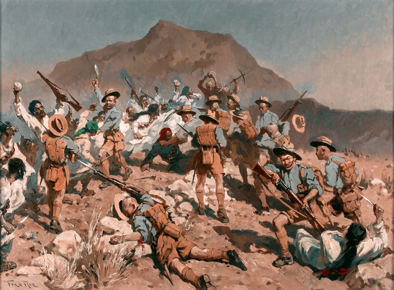 2:a bataljonen 5:e Gurkha Rifles vid Ahnai Tangi, North-West Frontier, Indien av Fred Roe