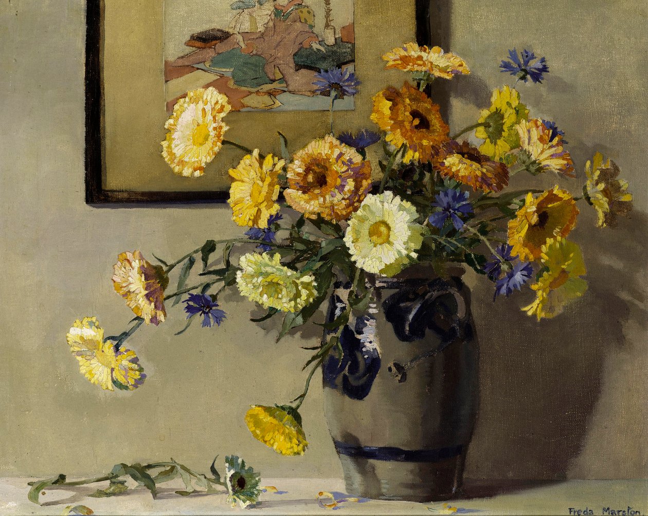 Ringblommor, ca 1920 (olja på duk) av Freda Marston