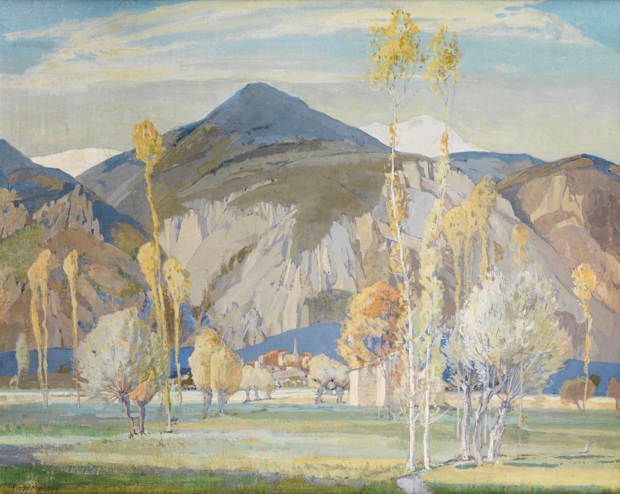 De maritima alperna, nära Alassio (Tempera på siden lagt på panel) av Freda Marston
