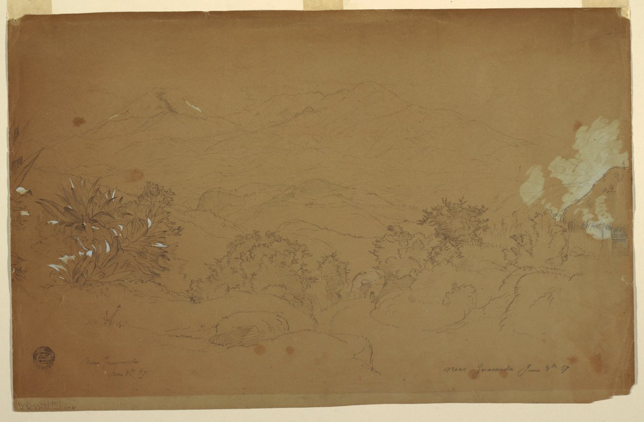 Ritning, landskap nära Guaranda, Ecuador, 4 juni 1857 av Frederic Edwin Church