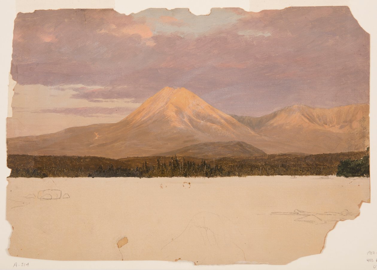 Teckning, Mt. Katahdin från Lake Katahdin, 1878 av Frederic Edwin Church