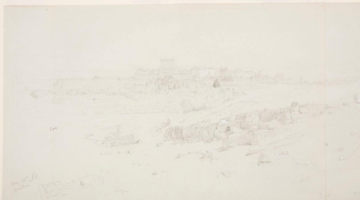 Drawing, Temples at Morning, Baalbek, May 12, 1868 av Frederic Edwin Church