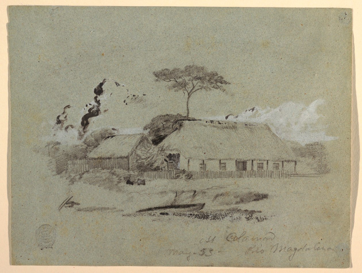 Hus och skjul, Calamar, Colombia av Frederic Edwin Church