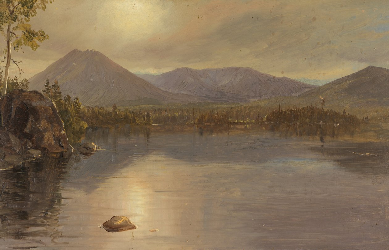 Monterar Katahdin och Turner från Lake Katahdin, Maine av Frederic Edwin Church