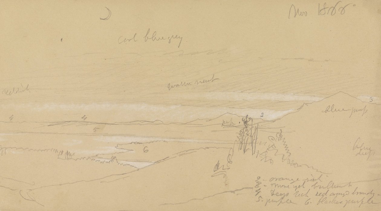 Flod genom Mountain Valley med Sky och Crescent Moon av Frederic Edwin Church
