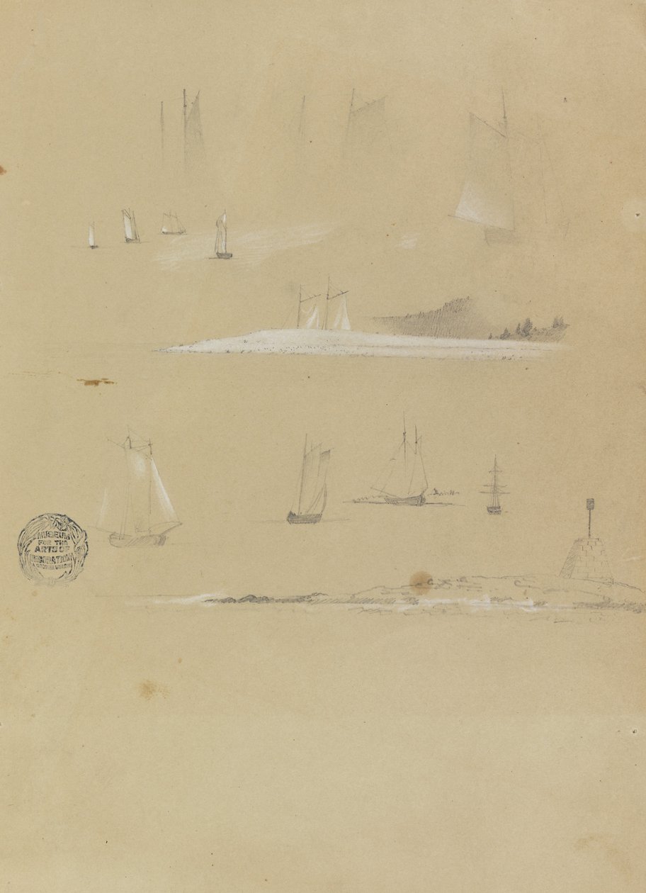 Studier av segelfartyg och kustlandskap av Frederic Edwin Church