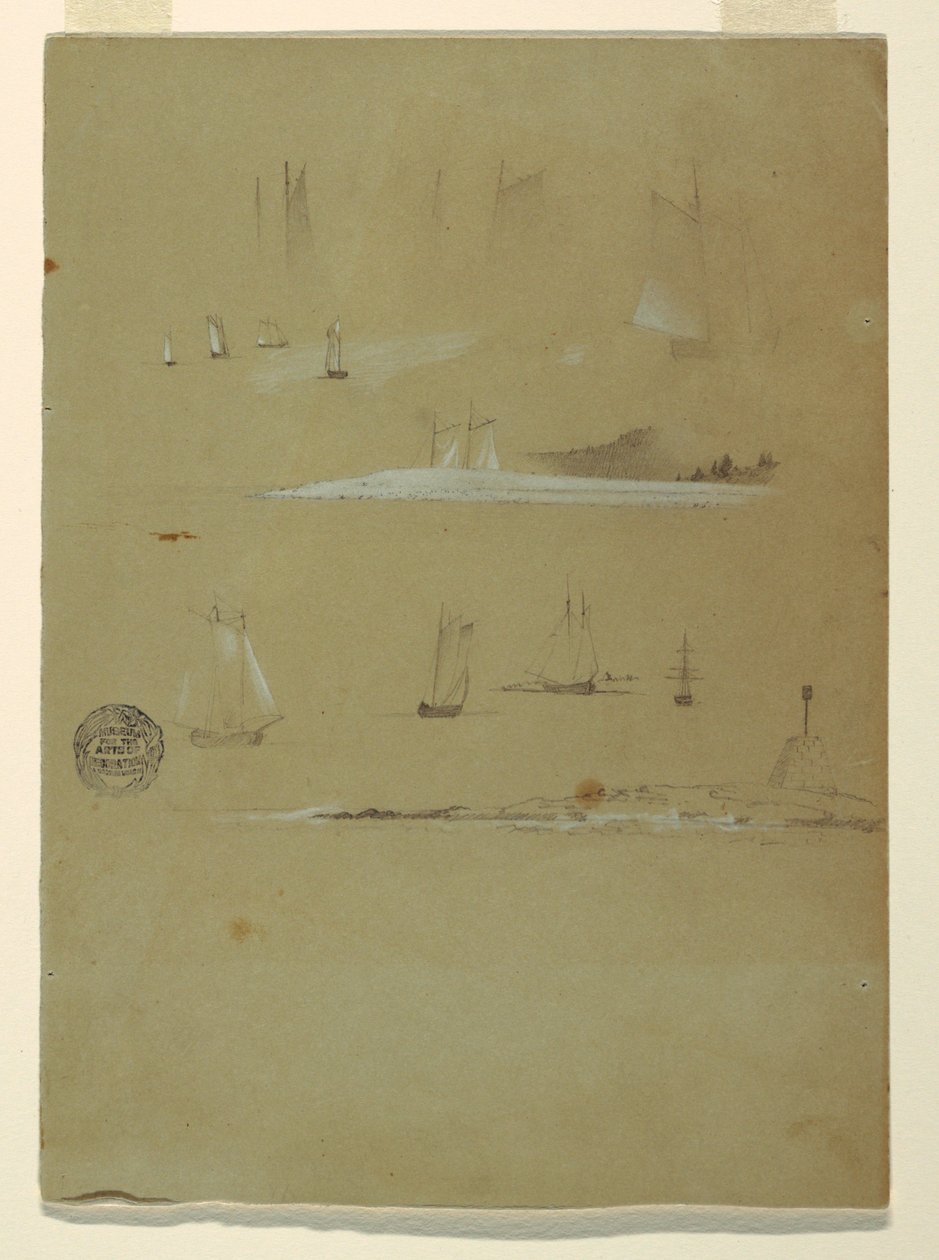 Studie av Schooners och Beacon Day Marker av Frederic Edwin Church