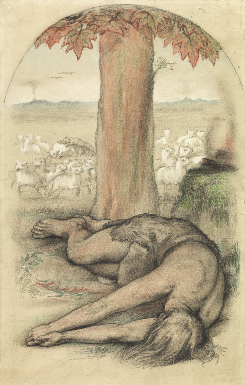 Allegori över sysslolöshet (penna och krita på papper) av Frederic James Shields