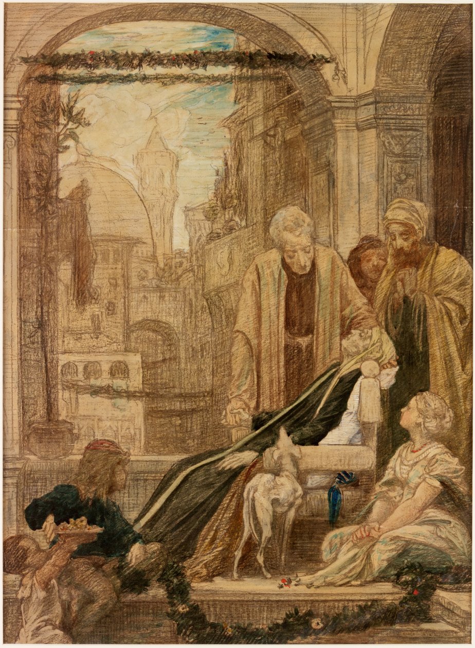 Studie till "Brunelleschis död" (krita och wc på papper) av Frederic Leighton
