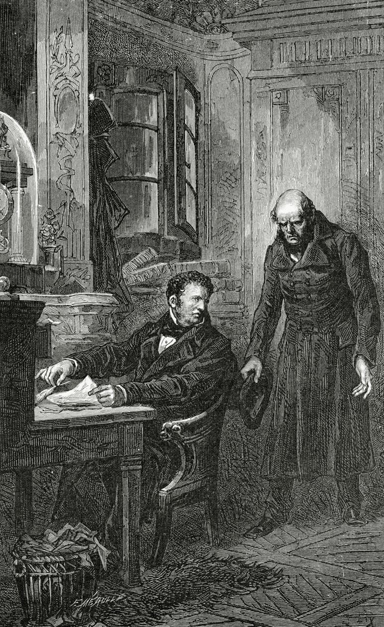 Illustration från Les Misérables, 1800-talet (bw gravyr) av Frederic Theodore Lix